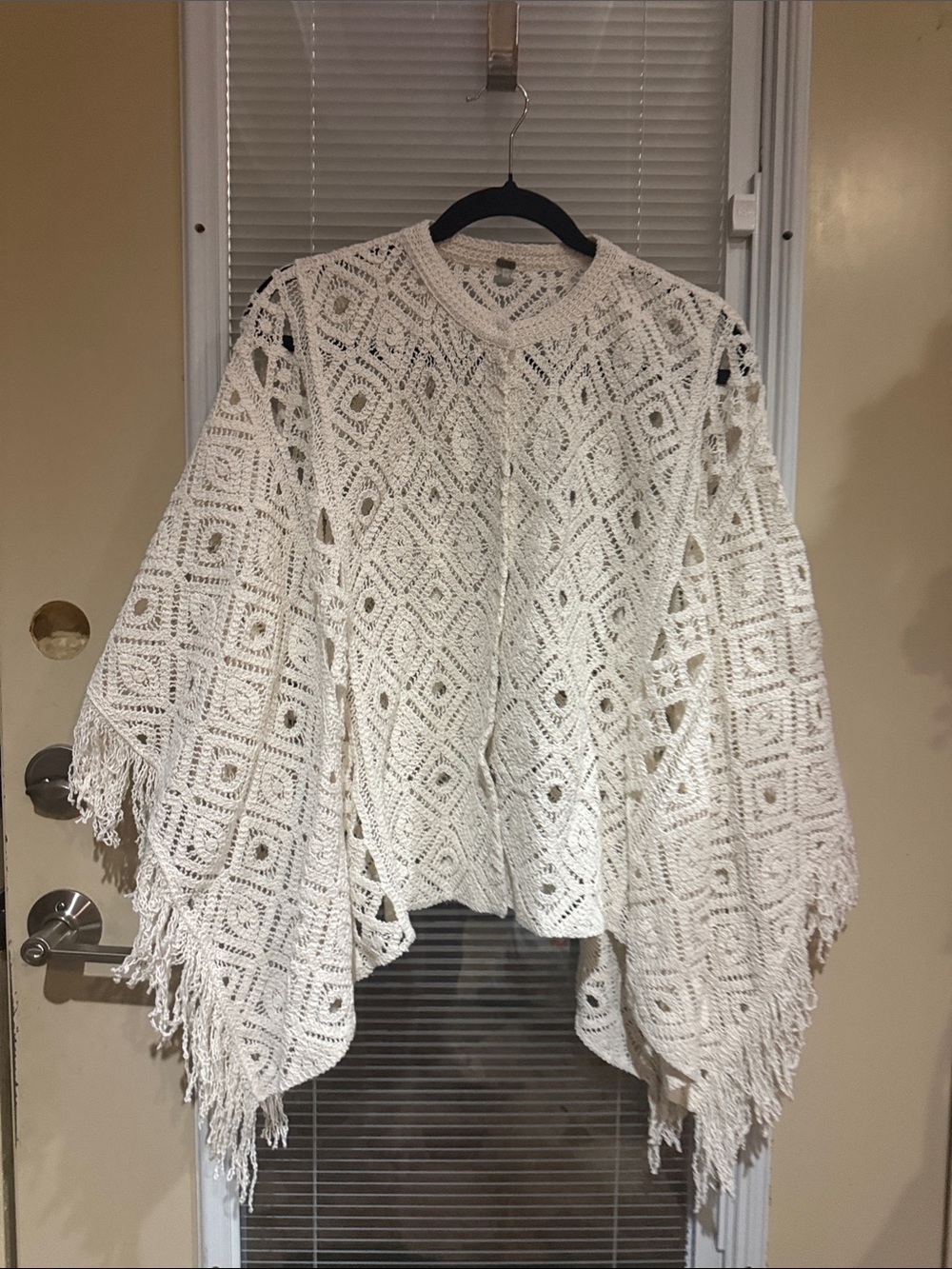 Crochet Fringe Poncho Cape in White
